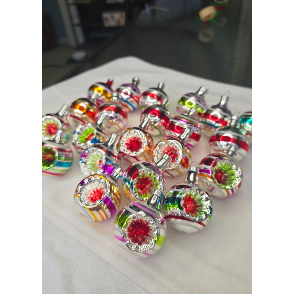 22 pc Kurt Adler - The Early Years - Mini Glass Reflector Ornaments 2" Christmas